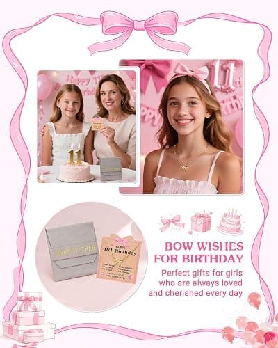 UNGENT THEM You Are Loved - Cute Bow Necklace Happy 8th 9th 10th 11th 12th 13th 14th 15th 16th 18th Birthday Gifts for Girls Women thumbnail 6