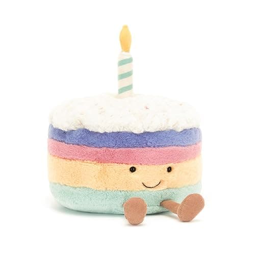 Jellycat Amuseables Rainbow Birthday Cake Stuffed Toy, Medium 6 inches - Dessert Plush - Birthday Gift - Image 1