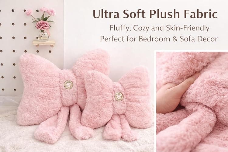 Pink Bow Pillow 12x9 Inch, Cute Plush Accent Pillow, Coquette Room Decor | 3D Bow Design; Soft Plush Material Decorative Accent Pillow; Back Strap with Snap Closure Coquette Room Decor for Teen Girls thumbnail 6