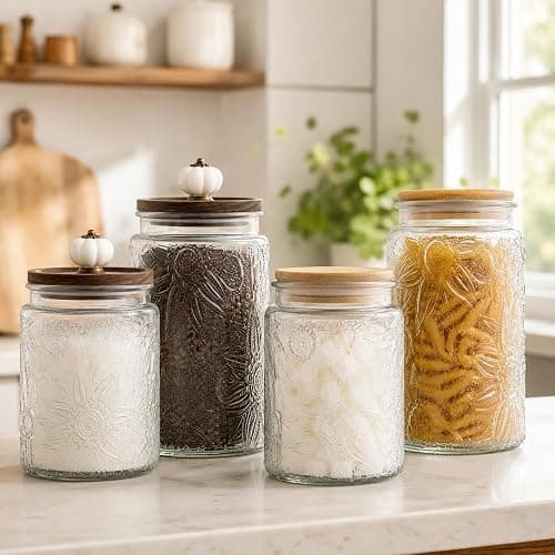 ANSQU 2 Pack Vintage Glass Storage Jars with Lids, 23.7oz Decorative Jars | Airtight Coffee Canisters, Glass Food Storage Containers for Tea Candy Sugar Cookie, Cute Jars thumbnail 5