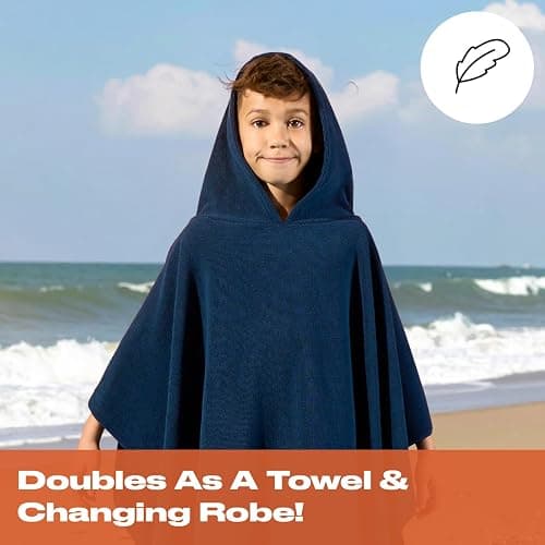 Brentfords Kids Towel Poncho Short Sleeve Quick Dry Absorbent Hooded Towels for Kids Beach Swim Childrens Travel Wrap Changing Robe Holiday Spa Pool Dry Oversized Swimming Towel, Navy thumbnail 5