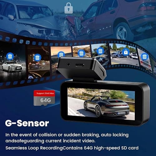 Yonvim 2.5K Dash Cam Front and Rear with 64GB Card, Car Camera WiFi & GPS, 3.39" IPS Screen, WDR Night Vision, Parking Monitor, G-Sensor Dash Camera thumbnail 7