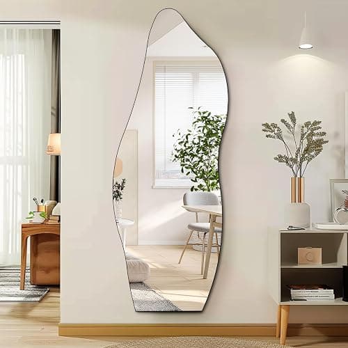 QDSSDECO Full Length Mirror 63"x24" Irregular Wall Mirror Wave Frameless for Living Room Bathroom Bedroom Entryway Decor - Image 1