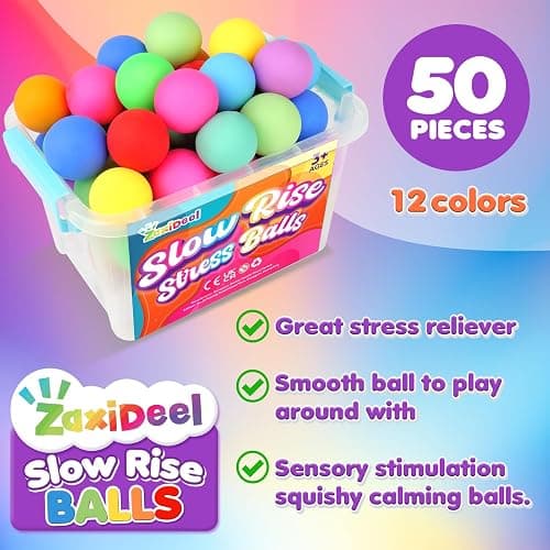 Slow Rising Stress Ball 50 Pack: Mini Squishy Ball for Kids Anxiety Relief, Hand Therapy Sensory Toy, Pull Stretch Fidget Toy, Prize Box Toys for Classroom, Bulk Toy for Teacher, Offices & Group thumbnail 3