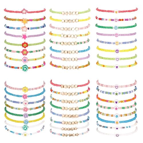 Guiqulai 48 Pcs Kids Friendship Bracelet Set,Colorful Adjustable Beaded Bracelets,Cute Stretch Preppy Bracelets thumbnail 8