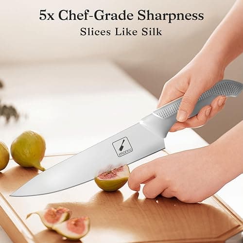 imarku Kitchen Knife Set, Japanese Knives Set For Kitchen, Stainless Steel Knife Set With Block, Kitchen Gadgets, White, Anti-Slip Handle, Dishwasher Safe thumbnail 4