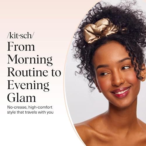 Kitsch Satin Scrunchies for Women - No Crease Hair Ties for Girls | Big Scrunchies for All Hair Types and Textures, Perfect for Day or Night | Ideal Gifts for Women - 2 Pcs, Charcoal and Gold thumbnail 7