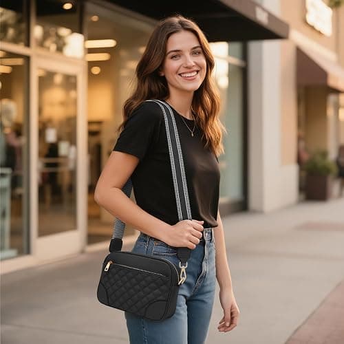 FYY Small Crossbody Bags for Women Quilted Vegan Leather Crossbody Purses for Women Travel with Adjustable Shoulder Strap thumbnail 2