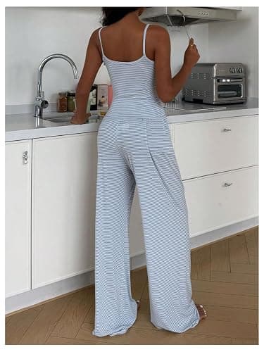 Milumia Women's 2 Piece Pajama Lounge Set Striped Tank and Pants Pj Set | Cute Pjs,Womens Loungewear,Matching Set,Tank Top and Sleep Pants,Casual Suit thumbnail 3