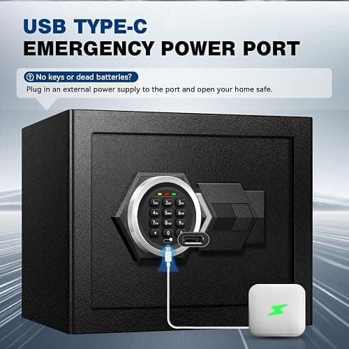 Fdsutvit Fireproof Home Safe Box- Steel Digital Combination Lock Security Box with Type-C Backup & Sensor Light, Key Lock Safety Box for House Office Documents Money Jewelry Handgun - Black 2.0 Cu Ft thumbnail 3
