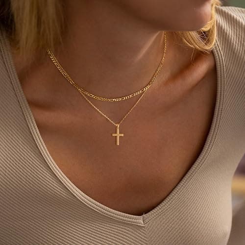 GRCLD Cross Necklace for Women Dainty 14K Real Silver Gold Plated Layered Cross Pendant Necklace Stack Simple Trendy Cute Charm Choker Necklaces Jewelry Gift for Women Teen Her thumbnail 4