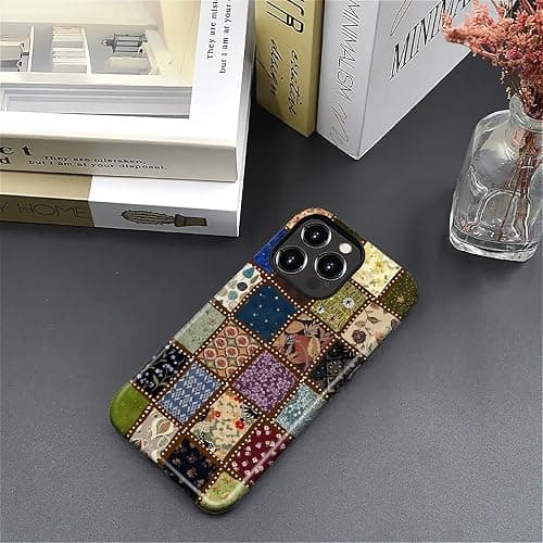 MQJCYB Case for iPhone 16 Pro Max, Hybrid Heavy Duty 2 in 1 Full Body Rugged Shockproof Protection Glossy Case for iPhone 16 Pro Max - Checked Fabric Pattern Collage thumbnail 4