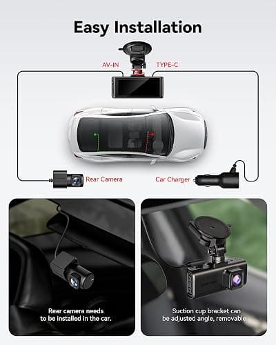 REDTIGER 4K STARVIS 2 Dashcam Front Rear, 5GHz WiFi 20MB/s, Free 128GB Card | Voice Control, Touch Screen, GPS, Loop Recording, Parking Mode, Audio Recording, WDR Night Vision, Supercapacitor(F7N Touch) thumbnail 9