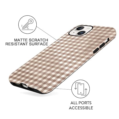 Cinysnt Cute Brown Checkered Phone Case for iPhone 14 / iPhone 13 Case 6.1", Aesthetic Trendy Gingham Grid Pattern 2-in-1 Matte Cover Shockproof Slim Soft TPU Hard PC Protection Girls Women Funda thumbnail 6