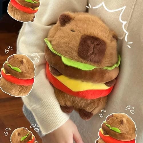 CHDBLOCK Hamburger Capybara Plush Toy - 11 Inch Cute Capybara Stuffed Animal, Kawaii Capibara Plushie for Kids and Adults Hamburger Plush thumbnail 2