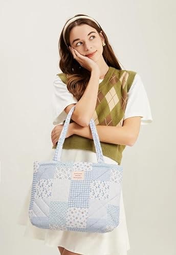 Floral Quilted Cotton Shoulder Bag for Women Daily Use Medium Size Handbag Large Capacity Thickened Design Tote thumbnail 2