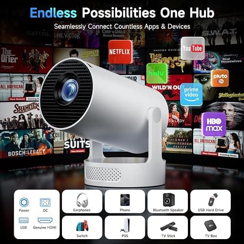 Kimwood Projector with Upgraded HiFi Speaker, [Built-in Apps] 1080P Mini Portable Projector Lower Noise Auto Keystone WiFi 6 Bluetooth 5.4 Ultra Short Throw Projectors for Big Screen in Small Room thumbnail 3