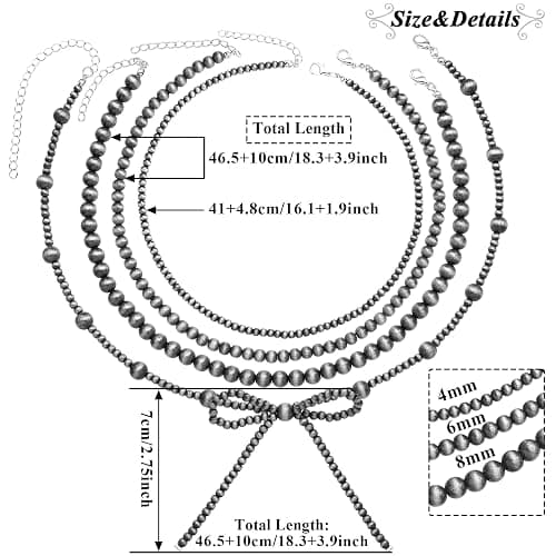 4pcs Western Navajo Pearl Stackble Necklace Jewelry For Women Beaded Chain Bow Pendant Boho Handmade Long Layered Country Concert Necklace Set thumbnail 7