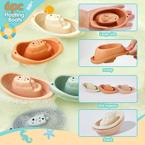 Baby Bath Toys for Kids Ages 1-3, 14 Pack Mold Free Toddler Bath Toys for 2-4 Bathtub Water Toys with Floating Boats&Cups and No Hole Bath Toy for Babies 6-12 Months, Baby Christmas Stocking Stuffers thumbnail 4