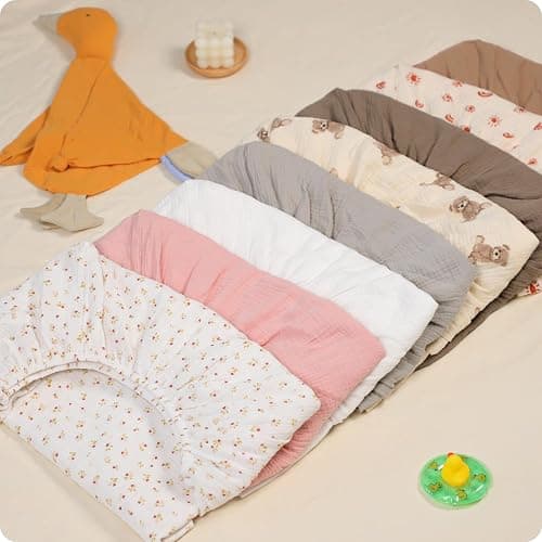 100% Organic Cotton 2 Pack 52x28 Inches Muslin Crib Sheets Fitted Crib Mattress Sheet for Baby Girls & Boys, Soft Boho Neutral Toddler Bed Sheets Fits Well Standard Size Crib Mattress 28x52 Inches thumbnail 6