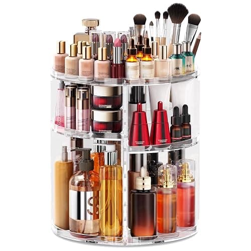HOOMOOZ Make Up Kosmtik Organizer, 360° Drehbar Skincare Organizer, Multifunktion Schmink Aufbewahrung, Verstellbare Aufbewahrungsbox Desktop für Dresser Schlafzimmer Badezimmer, Transparent - Image 1