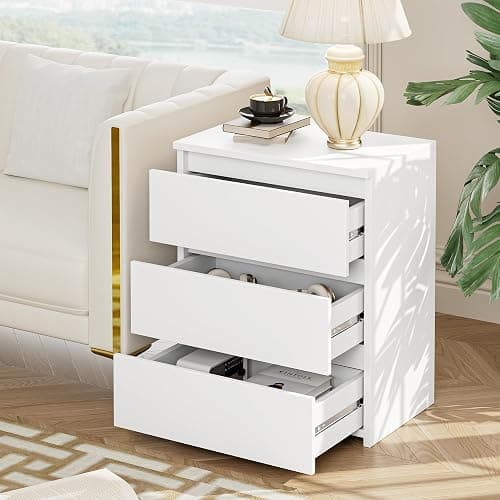 FOTOSOK Nightstands Set of 2 with 3 Drawers, White Nightstand Bedside Table Set of 2 for Bedroom, 17.7W*15D*21.7H Bedroom Night Stands with Cut-Out Handle, Sofa Side End Table for Home Office thumbnail 8