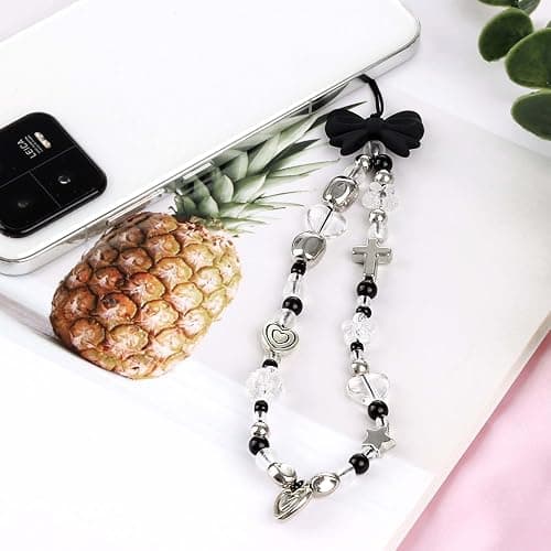 Draupnir 4pcs Phone Charms Strap, Butterfly Bow Camera Strap Wrist Beaded Phone Bracelet Wrist Straps, Pearl Bracelet Lanyard Keychain Charm for Women thumbnail 4