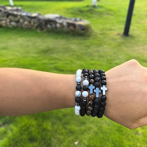 Crgwxzl Cross Bead Bracelet for Men Women,8mm Tiger Eye, Lava Rock, Black Obsidian Healing Crystal Beaded Bracelets,Natural Protection Stone Bracelets Jewelry Gifts for Men Women thumbnail 4