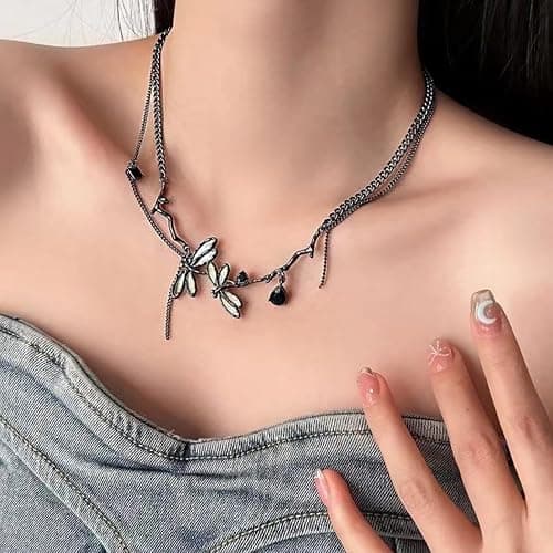 Zurlcdye Dragonfly Choker Necklace Vintage Luna Moth Necklace for Women Water Drop Geometric Pendant Jewelry Party Outfits Accessories Inspired Gifts thumbnail 2