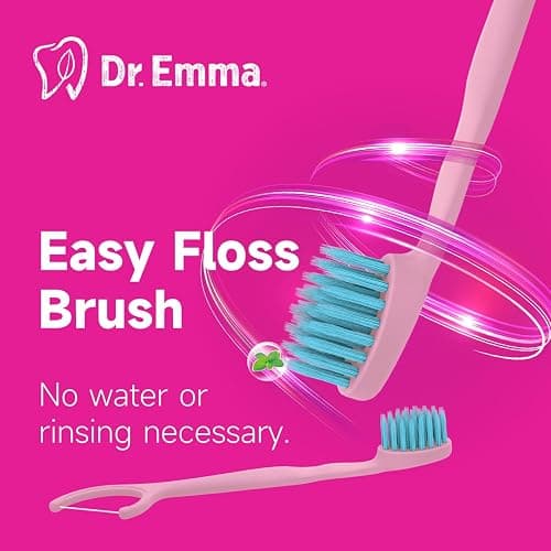 Dr. Emma Mini Brush Disposable Toothbrushes with Floss, Travel Mint Toothbrush for On-The-Go Use, 24 Packs Individually Wrapped Small Portable Toothbrush, Pink thumbnail 2