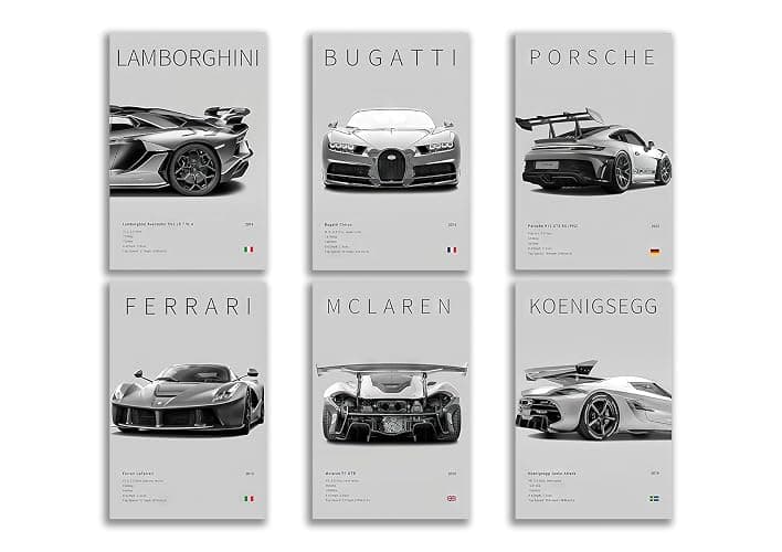 CSLGQGV Car Poster Vintage Racing Car Wall Art Supercar Canvas Prints Painting For Men Room Pictures Guys Dorm Room Aesthetics Decor Bedroom Office (Unframed,8×10inch,6pcs) - Image 1