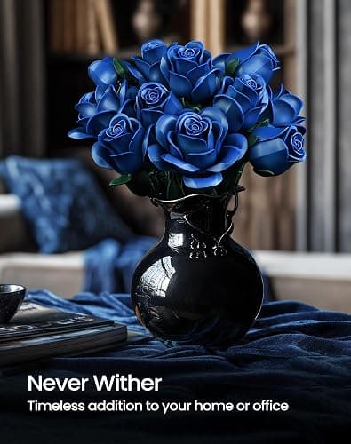 iATOM Blue Rose Bouquet Building Set, Gift for Christmas, Artificial Flowers Botanical Collection for Adults - Gothic Home Office Table Centerpiece Retro Decor - IA11007 thumbnail 6