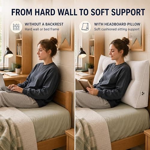 Guzhouyiye Dorm Headboard Pillow,Bed Wedge Pillow for Headboard,No Nail College Dorm Room Essentials Back Support for Reading, Plush Bolster for Daybed Bun (White,Small / 24 Inch) thumbnail 5