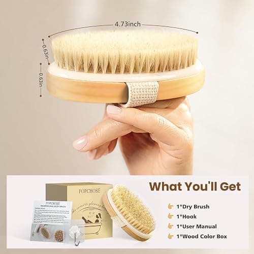 POPCHOSE Dry Brushing Body Brush, Natural Bristle Dry Skin Exfoliating Brush Body Scrub for Flawless Skin, Cellulite Reduction, Lymphatic Drainage and Blood Circulation Improvement - 1 Count (Pack of 1) thumbnail 6