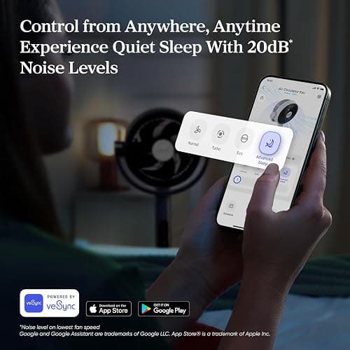 Levoit Standing Smart Fan for Bedroom, 1451CFM Ultra-High Airflow, 12H Timer with WiFi/Voice/Remoter, Auto 120°+90° Oscillating, Quite 20dB, 12 Speeds, 4 Modes, DC Motor, 2 in 1 Pedestal & Tabletop thumbnail 6