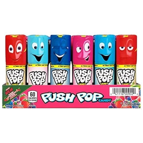 Push Pop Candy Lollipops - Individually Wrapped Variety Candy Party Pack - 24 Count Lollipops in Assorted Fruity Flavors - Fun Candy for Gifts, Celebrations, Party Favors, Gift Baskets, & Birthdays - 24 Count Tray - Image 1