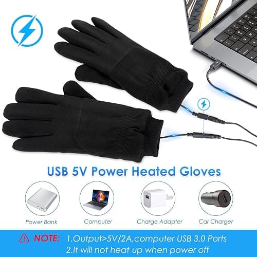 Vilante USB Heated Gloves for Men Women - Electric Hand Warmers with 3 Adjustable Temperatures, Knitted Wool, Full Finger Design, Heated Back and 5 Fingers for Winter thumbnail 5