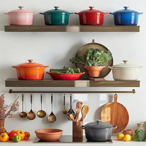 Overmont Refined Enameled Cast Iron Dutch Oven - 5.5QT Pot with Wide Handles Lid Cookbook & Cotton Potholders - Heavy-Duty Pre-Seasoned Cookware Oven Safe to 500°F for Braising, Stews, Roasting, Bread Baking thumbnail 2