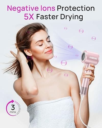 Hair Dryer, High-Speed Ionic Low Noise Blow Dryer with Brushless Motor for Fast Drying, Thermo-Control Quiet Compact Hair Blow Dryer with Magnetic Diffuser for Curly Hair for Home Travel Salon - Baby Pink thumbnail 2