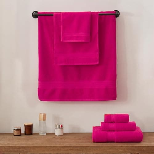 COZYART Hot Pink Bath Towel Set, Turkish Cotton Hotel Large Towel Bulk for Bathroom, Thick Bathroom Sets of 6 with 2 Bath Towels, 2 Hand Towels, 2 Washcloths, 650 GSM thumbnail 4