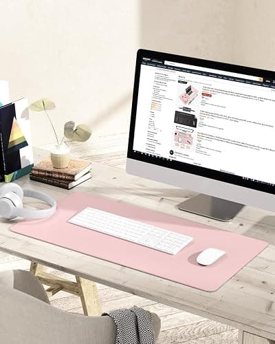 YSAGi Non-Slip Desk Pad,Mouse Pad,Waterproof PVC Leather Desk Table Protector,Ultra Thin Large Desk Blotter, Easy Clean Laptop Desk Writing Mat for Office Work/Home/Decor (Pink, 31.5" x 15.7") thumbnail 2