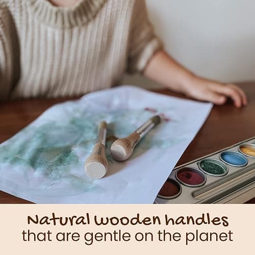 Honeysticks My First Paint Brush Set - 3 Pack: Ideal for Babies and Toddlers. Jumbo Brushes with Chubby Wood Handles for Easy Grip, Vegan. Includes Handy Storage Container thumbnail 5