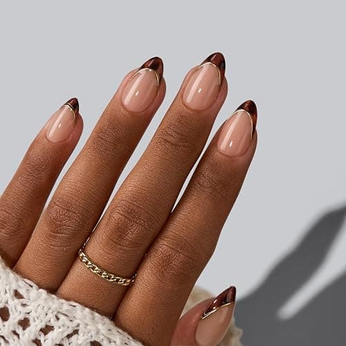 BTArtbox Press On Nails Short Almond - Tortoise Shell, Winter French Tip Press On Nails, Soft Gel Fake Nails Brown, Reusable Glue On Nails with Nail Glue in 16 Sizes, 32 Stick On Nail Kit thumbnail 4