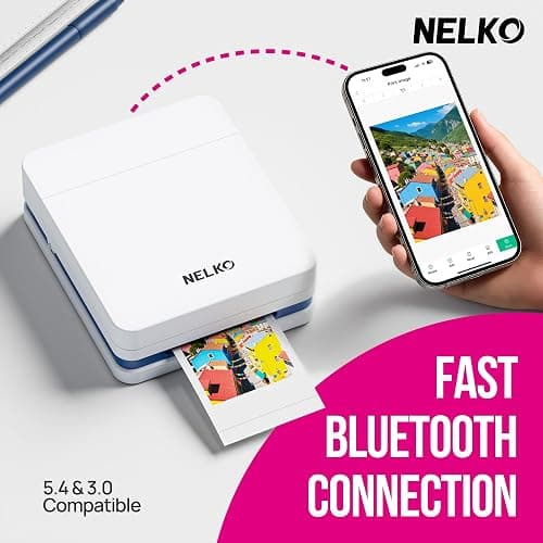 Nelko Photo Printer, PP01 Color Mini Portable Printer, Instant Smartphone Inkjet Printer, Sticky-Back Rechargeable Portable Picture Printer for iOS & Android, for Christmas Family, White thumbnail 3