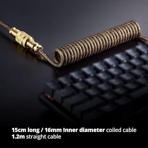 GUNMJO Starlight Coiled USB C Cable for Gaming Keyboard, Double-Sleeved Mechanical Keyboard Cable with Detachable Metal Aviator, 1.5M USB-C to USB-A, Black Color with Gold Aviator Connector thumbnail 4