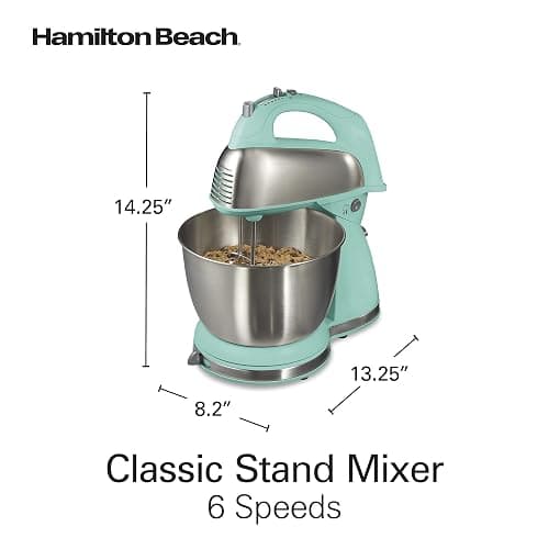 Hamilton Beach Classic Stand and Hand Mixer, 4 Quarts, 6 Speeds with QuickBurst, Bowl Rest, 290 Watts Peak Power, Blue (64658) thumbnail 2