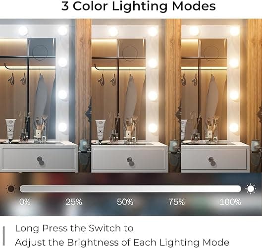 11 Drawers Vanity Desk with Power Outlet, Makeup Vanity with Mirror and 12 LED Lights, 3 Lighting Modes, Vanity Set, Glass Top, Dressing Table for Bedroom,Dressing Room, White thumbnail 5