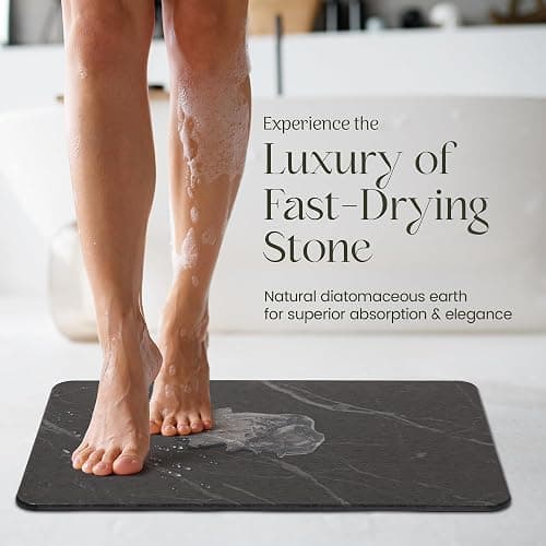 Solvio Quick Dry Shower Stone Bath Mat, Super Absorbent & Non-Slip 24 x 16 Inch Diatomaceous Earth Mat, Durable & Easy to Clean Diatomite Bath Mat for Bathroom Floor/Kitchen (Charcoal) thumbnail 4