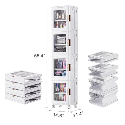 VECELO 4-Tier Tall Narrow Storage Cabinet with Movable Wheels, Adjustable Shelves, Anti-Tip, Slim, for Small Space, Bathroom, Kitchen, Laundry, White thumbnail 2