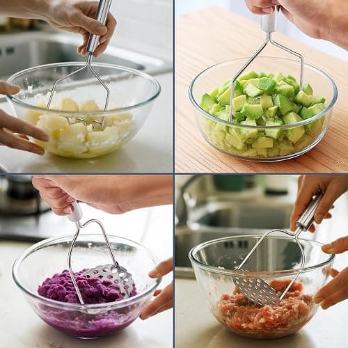 Maclia 2PCS Mashed Potato Masher - Stainless Steel Potato Smasher, Masher Kitchen Tools & Utensils for Avocado, Bean, Salad, Vegetables, Fruit, Food, Meat Smasher Tool for Ground Beef thumbnail 6